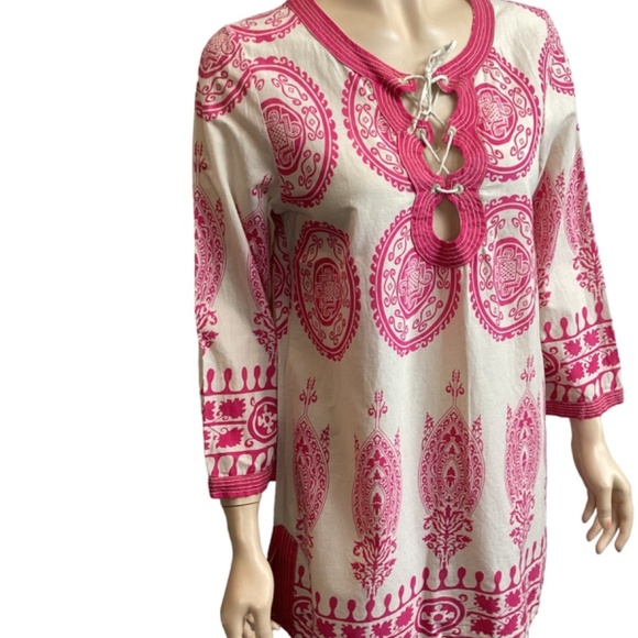 Calypso St. Barths pink lace up v-neck tunic size small - Picture 2 of 8